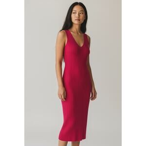 Michael Kors Red Rib Knit Bodycon Sleeveless MIDI Dress Size Medium